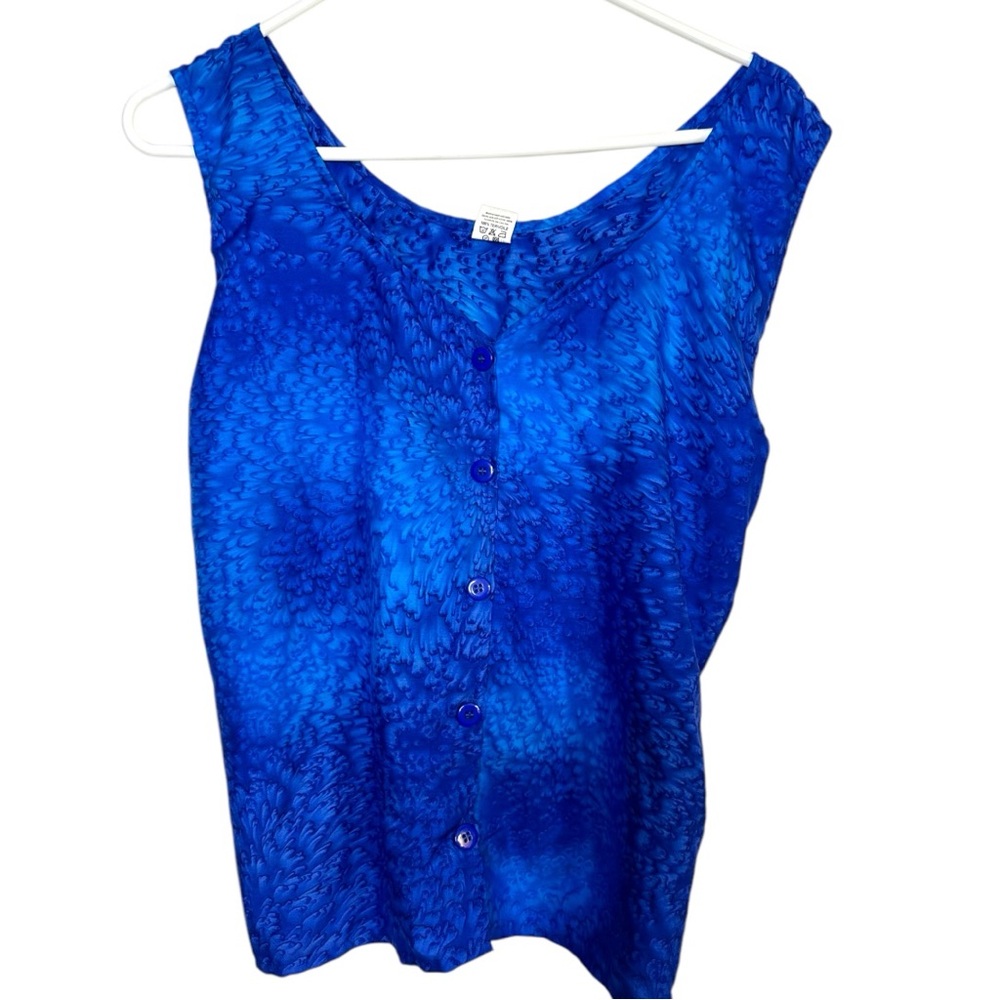Rima Beach Wear Blue watercolor buttoned Sleeveless Top with tie back detail XXL